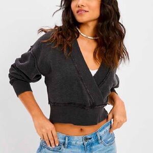 AE Cropped Wrap-Front Sweatshirt NWOT